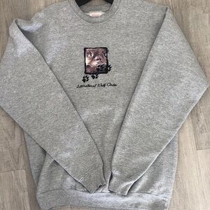 Vintage Hanes International Wolf Center Embroidered Gray Crew Neck Sweater M